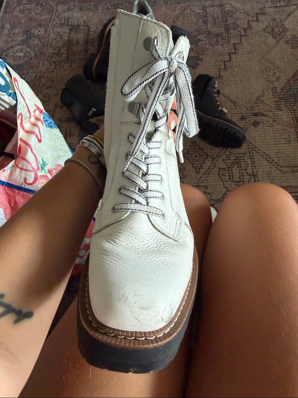 Sam Edelman White Leather Lace-Up Combat Boots - Picture 5 of 6